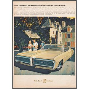 1968 Pontiac Grand Prix Wide Track Yellow Gold Coupe Vintage Print Ad Wall Art